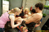 Sexy peeping Janes helped a masturbating lad with their great handjobs