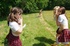 School girls curiously played with a naked man's dick