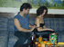 Black girl in leather trusers lets her guy undress her for having  some