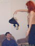 Relaxed sexy redhead strips for her guy and takes his cock in her sweet