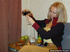 Tipsy blond takes off her pullover trousers and boots and shows off her