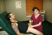 Cumslut nurse surprised by massive cumshot after wanking throbbing dick