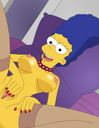 Slutty cartoon wife marge Simpson in tight stay ups rubs her pussy while