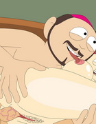 Toon guy Gerald Broflovski plowing his busty wife Sheila in their bedroom.