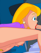 Sexy blonde cartoon witch Sabrina toying her tight butt hole while giving