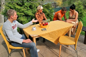 Two ladies and two guys have an outdoor  - XXX Dessert - Picture 2