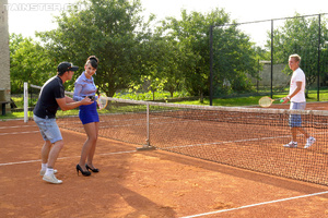 Two guys teach sexy babe tennis and she  - XXX Dessert - Picture 3