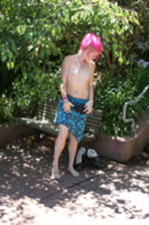 Nature lover bold pink hair lady goes nude outdoors right on the streets - XXXonXXX - Pic 6