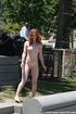 Sexy red hair chick with tattoo walking nude and proud
