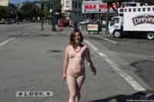 Cute young lady with sexy boobs and body walking the city streets nude - Picture 8
