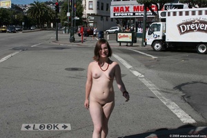 Boobs , ass and pussy right on the city streets as sexy chick goes nude - XXXonXXX - Pic 1