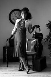 Alluring vintage beauty revealing her slutty cunt under old looking underwear