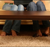 Two bare foot beauties charm with their lovely feet and lickable toes
