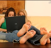 Two bare foot beauties charm with their lovely feet and lickable toes