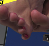 Sexy demure bitch rubs her toes slowly