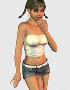 Sexy 3D shemale in white top and miniskirt has big cock