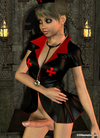 3D red cross shemale with big boobs and hard cock in sexy black dress
