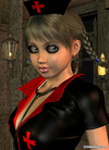 3D red cross shemale with big boobs and hard cock in sexy black dress