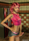 Sexy redhead dickgirl in pink top and miniskirt