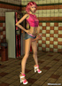 Sexy redhead dickgirl in pink top and miniskirt