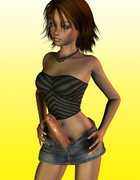 Brunette 3D shemale ready for the party