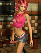 Sexy redhead dickgirl in pink top and miniskirt