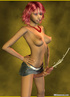 Topless redhead 3D shemale in miniskirt and high heels wanking and ejaculating