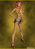 Topless redhead 3D shemale in miniskirt and high heels wanking and ejaculating