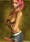 Topless redhead 3D shemale in miniskirt and high heels wanking and ejaculating
