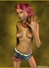 Topless redhead 3D shemale in miniskirt and high heels wanking and ejaculating