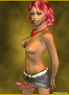 Topless redhead 3D shemale in miniskirt and high heels wanking and ejaculating