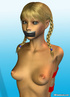 Naked blond 3D shemale with tied arms and legs and taped mouth