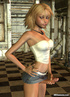 Blond 3D shemale babe wearing top, miniskirt and high heels having orgasm