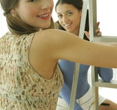 Give two naughty girls a ladder, and be rewarded scorching hot upskirt