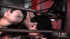 Happy naughty blonde subdues guy in cage milking his dick and he licks