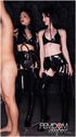 Two sweet chicks in sexy leather whip and spank a man tied to the wall