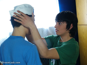 Two hot cute teen gay friends show their erotic homo moves on bedroom - XXXonXXX - Pic 9