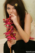 Flower loving sweet young blode girl taking different nice teasy shot