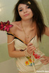 Flower loving sweet young blode girl taking different nice teasy shot