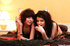 Two hot crazy young lesbian girl's performing soft domination play on