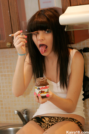 Making erotic fun with Nutella when sizzling teen discovers it in kitchen - XXXonXXX - Pic 3