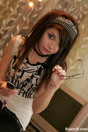 Cute nice sweet teen girl in glasses with soft teasy mobile invitation - Picture 14