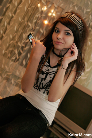 Cute nice sweet teen girl in glasses with soft teasy mobile invitation - Picture 15