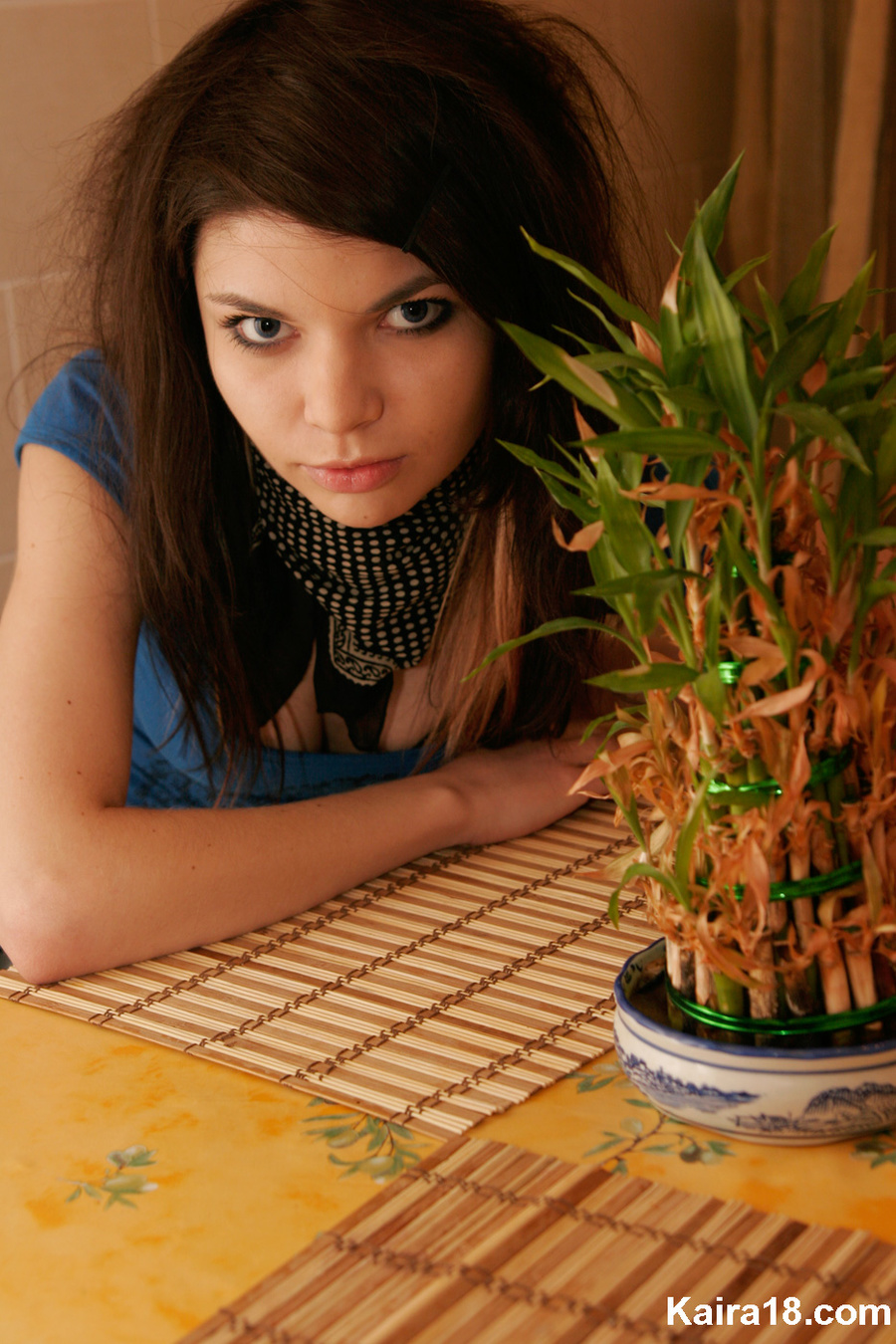 Beautiful sexy young blonde girl in blue top taking sweet lovely erotic poses - XXXonXXX - Pic 1