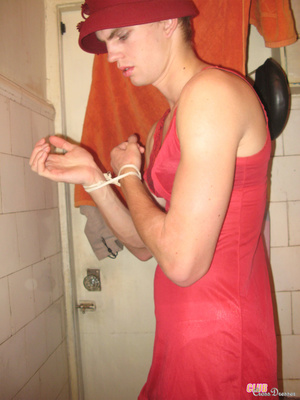 Young crossdresser in red negligee and b - XXX Dessert - Picture 12