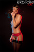 Hot sexy frenchie in red plays with a dildo on her bushy pussy and showing