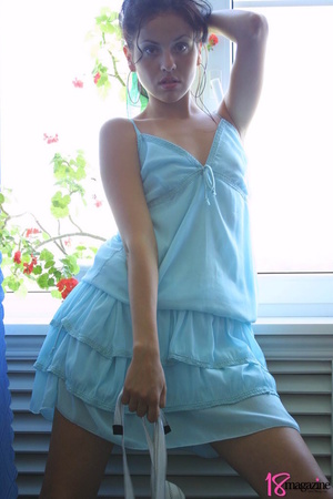 A lovely slut seductive shows a portion of her teats in her blue mini dress - XXXonXXX - Pic 4