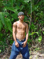 Bronzed, beautiful and horny young latino playing with his awfully large manmeat and blasting cum on himself