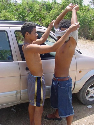 Two horny latino twinks get at each other outdoors with lots of luscious sucking and lusty ass banging - Picture 5
