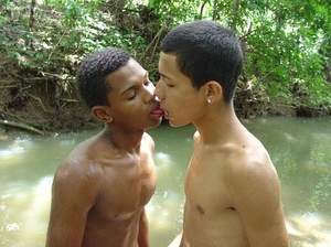Two horny latino twinks frolick in the bank of a brook while sucking at and licking  each other's large manpoles and then fuck ass - Picture 3